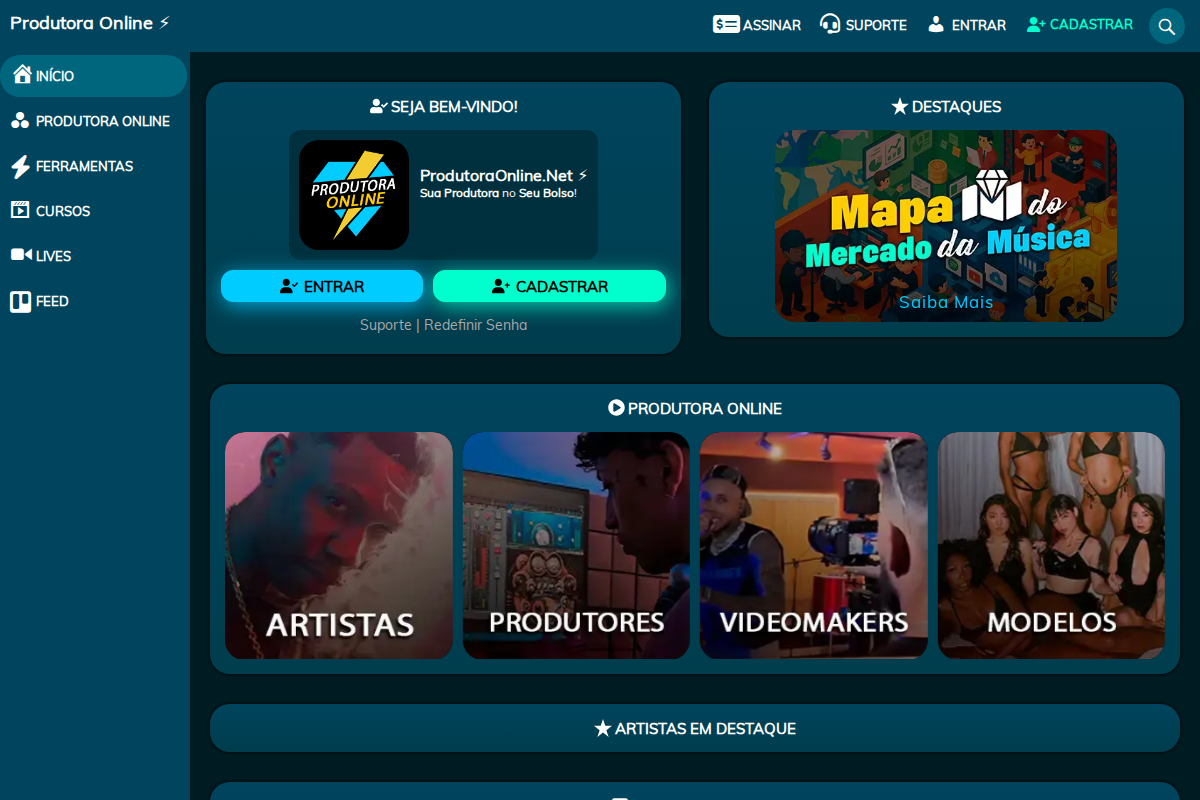 Página pública de ProdutoraOnline.Net